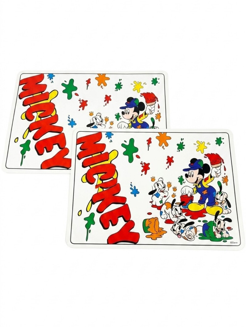 Vintage 90s Disney Mickey Mouse Placemats Paint Splatter Puppies Retro Kitsch